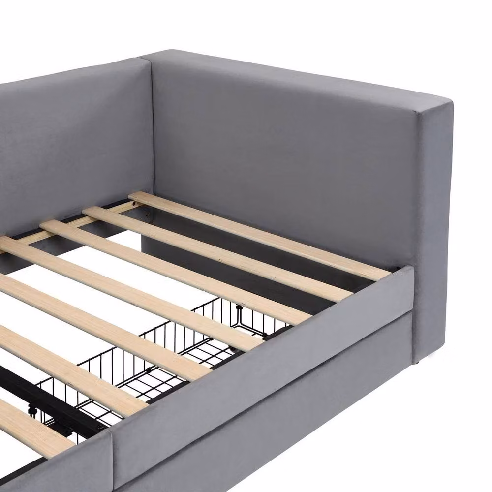FORGEVIO Modern Upholstered Velvet Bed Frame with Drawers in Grey, W/D/H: 90 x 190 cm – 2