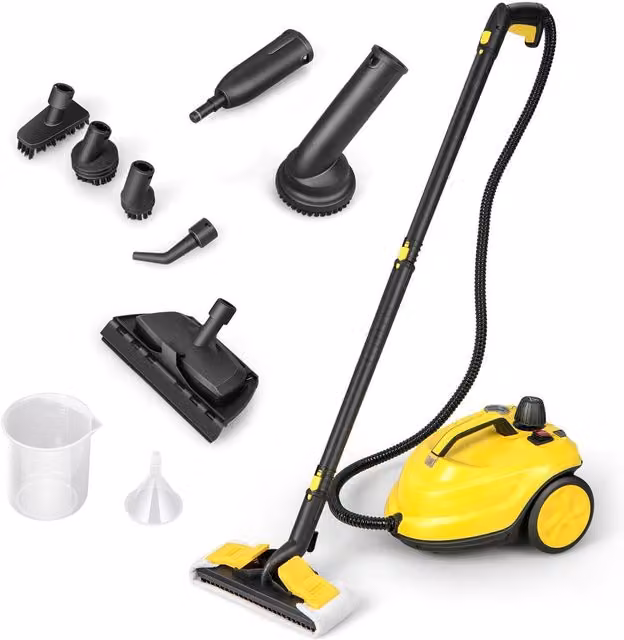 Costway 2000W Rolling Steam Mop and Handheld Cleaner Steamer for Floors, Carpets, and Windows, Yellow – 1
