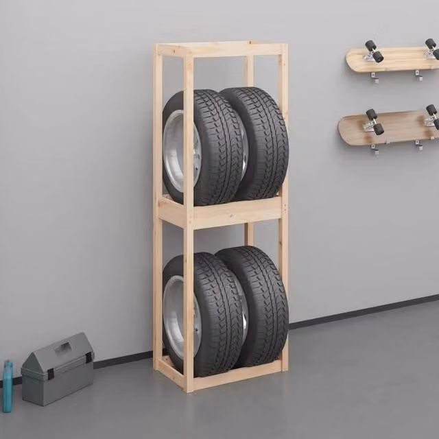 Berkfield Home Rustic Pine Tire Rack in Beige, W/D/H: 63 x 40 x 180 cm