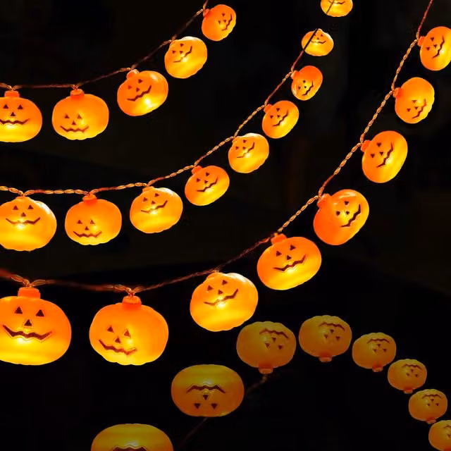 Garwarm Spooky Pumpkin 20 LED Waterproof Battery Operated Halloween String Lights in Orange – 1
