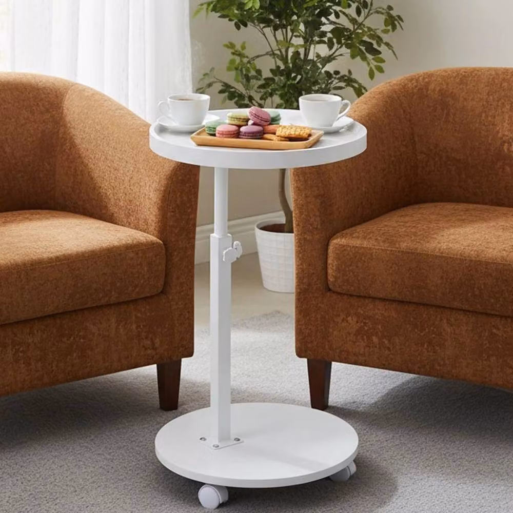 FORGEVIO Modern Round Living Room Side Table in White Metal – 3