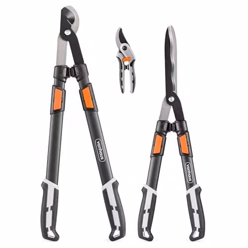 VonHaus 3-Piece Garden Shears Set with Stainless Steel Blades and Soft Grip Handles in Grey and Multicolour