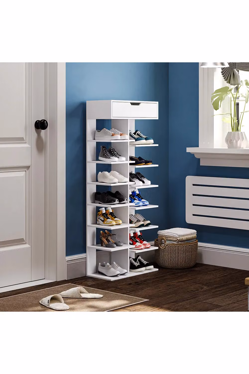 Living and Home Space Saving Open Tier Shoe Rack with Drawer Storage Organiser in White – 3