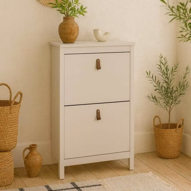 Wyld Haus Wyld Berry Cashmere Wooden Shoe Cabinet in Beige with 2 Flip Down Doors – 1