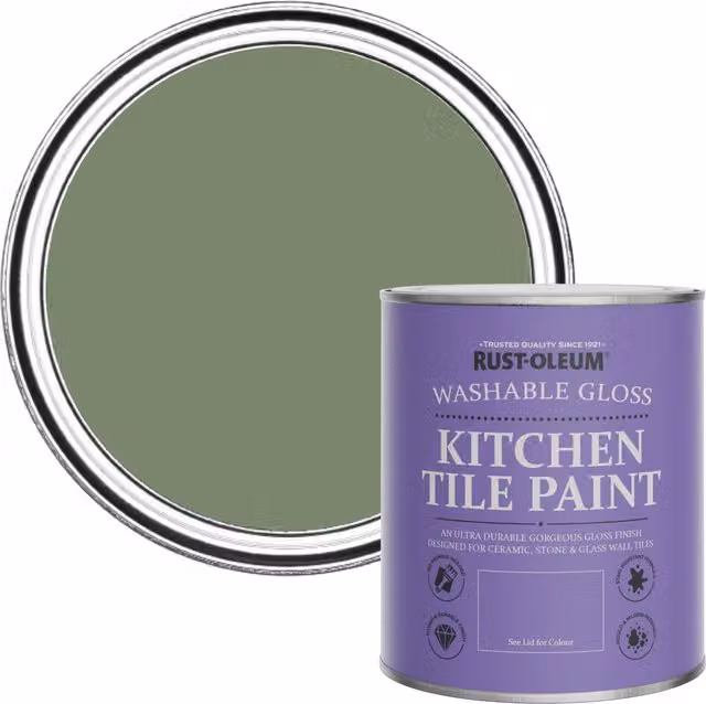 Rust-Oleum Water-Based Kitchen Tile Paint in Gloss Finish, Green, 750ml