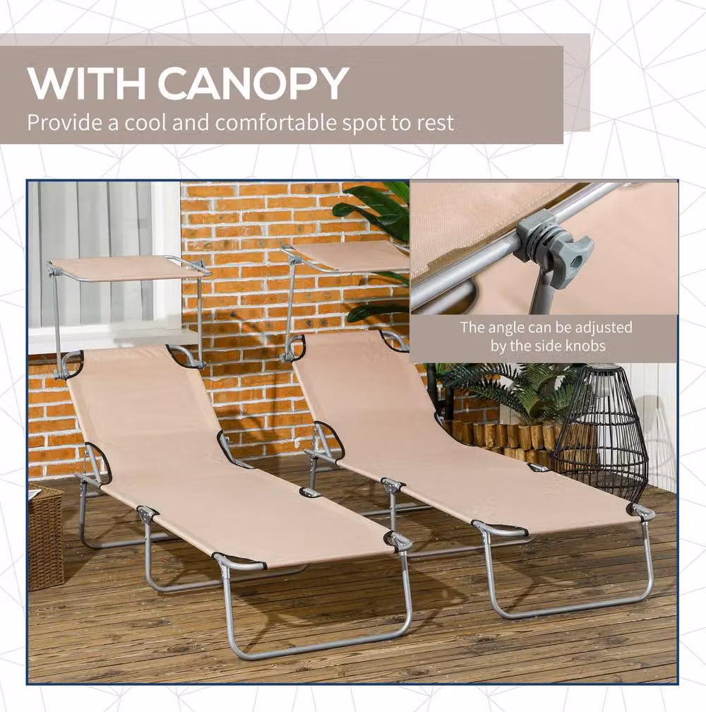 STILVORA Set of 2 Sun Loungers with Adjustable Canopy in Brown and Beige – 5