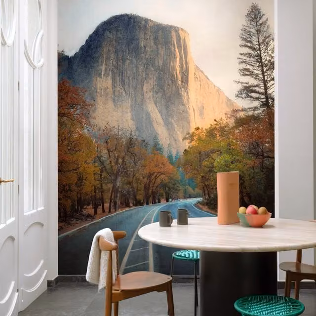 Grandeco Yosemite Mountain 3 Lane Textured Wallpaper Mural in Green