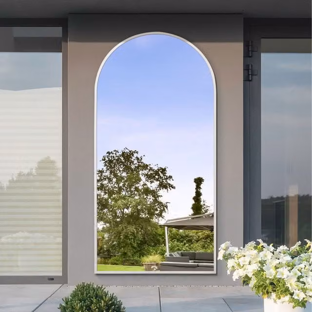 MirrorOutlet Arcus White Modern Hanging Mirror, W: 100 cm, H: 200 cm