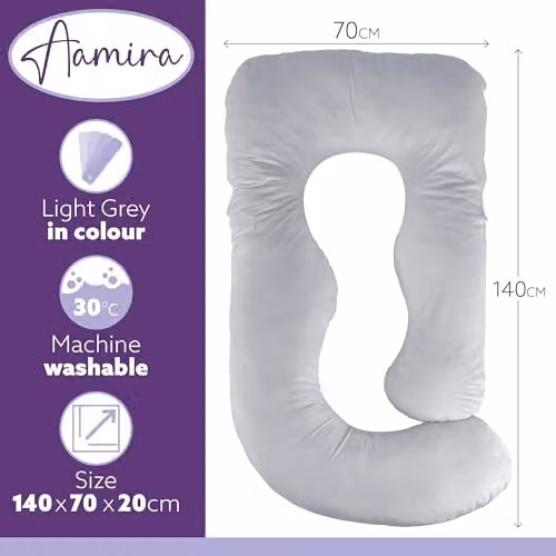 Aamira J Shaped Memory Foam Pregnancy Maternity Pillow with Velvet Cover, Grey, W/D/H: 140 x 70 x 20 cm – 3