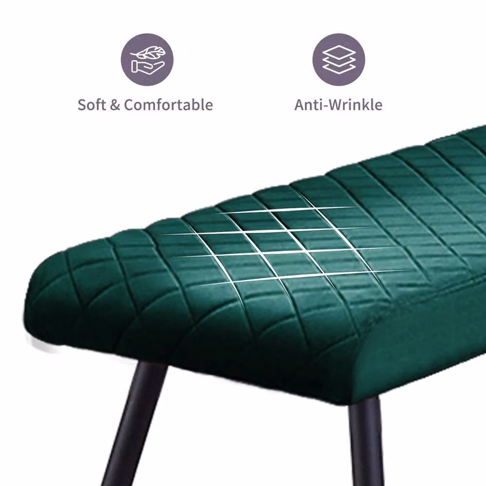 PAWNORA Modern Green Velvet Dining Room Bench with Upholstered Frame and Metal Legs – 3