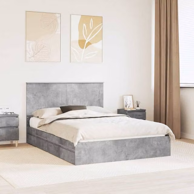 Berkfield Home Storage Bed in Concrete Grey, Engineered Wood, 150 x 200 cm
