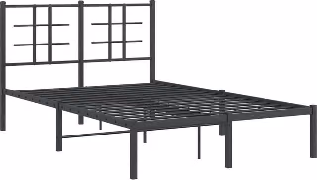 Berkfield Home Metal Bed Frame with Headboard in Black, Small Double, W/D/H: 120 x 200 cm