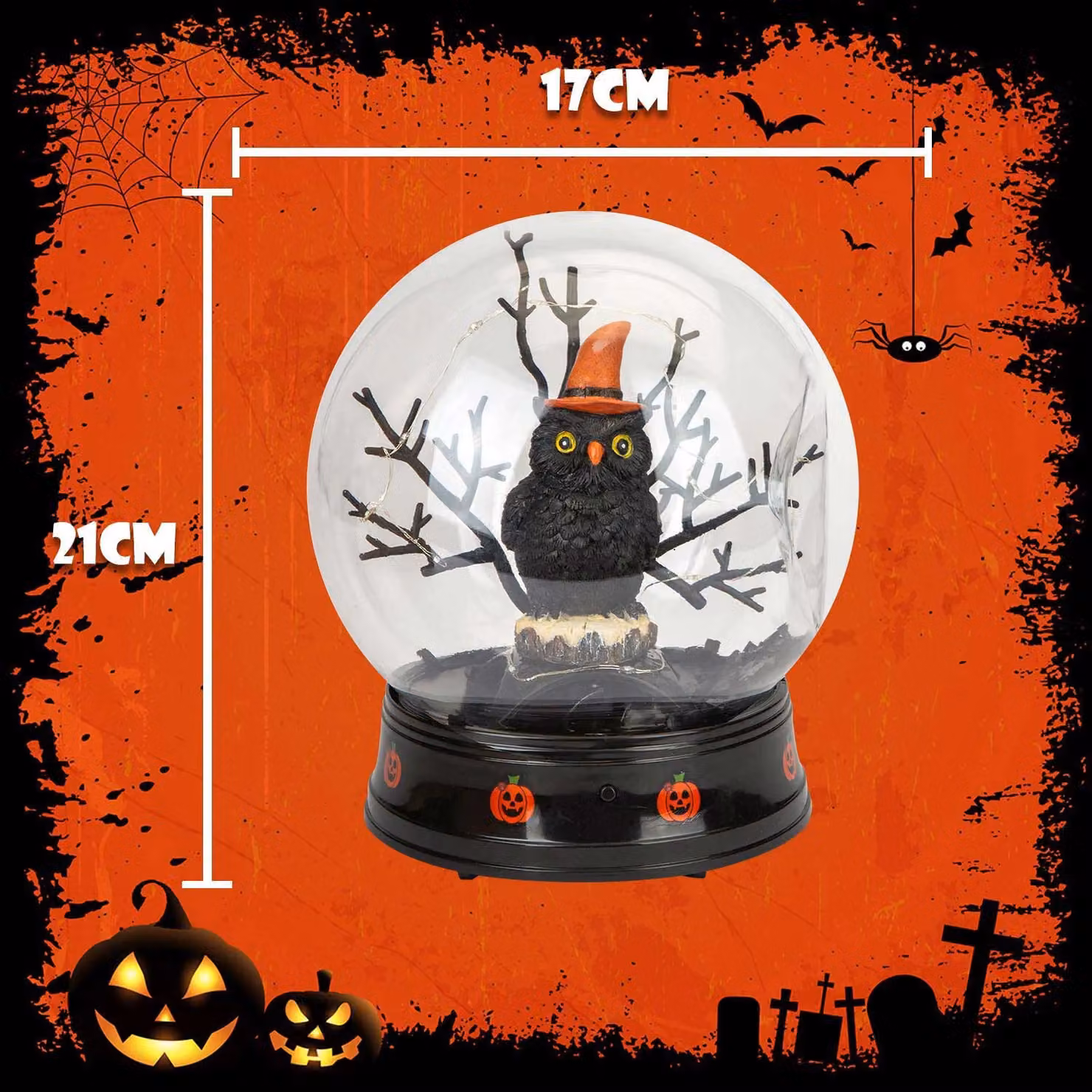 VFM e-Store Halloween Globe Light Up Trinket Decoration, Black, W: 21 cm, D: 17 cm, H: 2.54 cm – 2