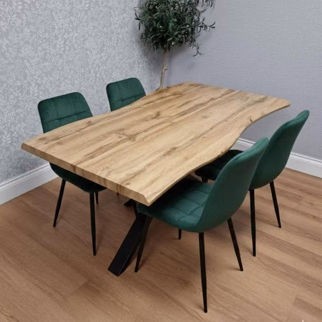 KOSY KOALA Modern Rectangular Dining Table with 4 Green Velvet Tufted Chairs, W/D/H: 120 x 77 x 75 cm