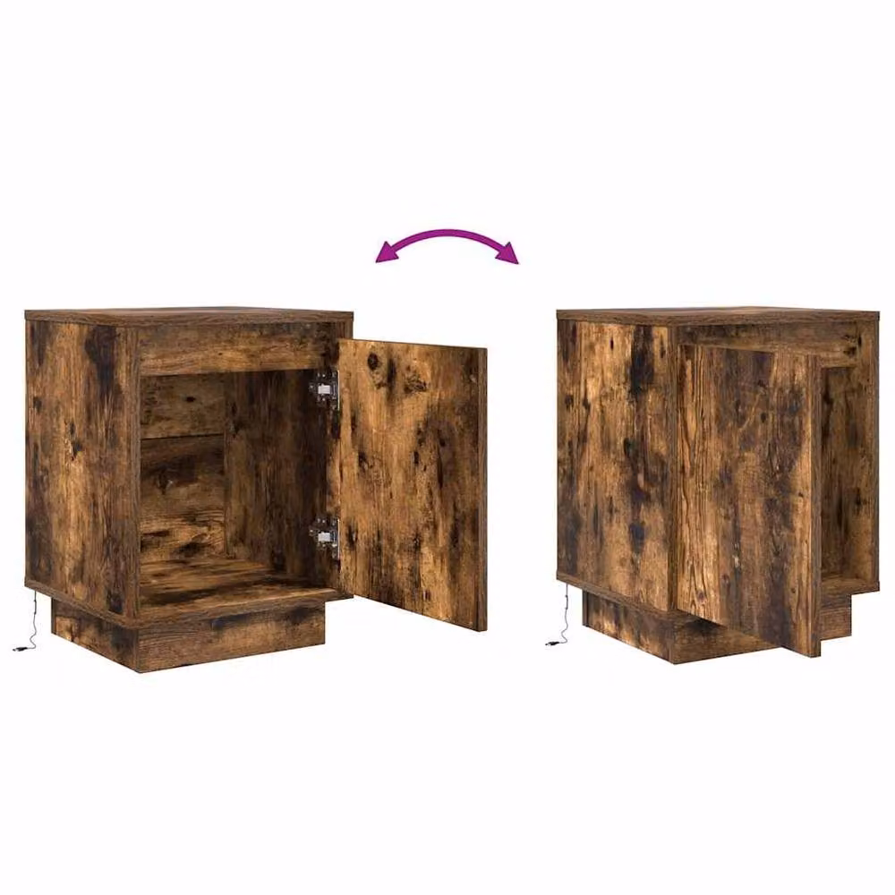 Berkfield Home Durable Bedside Cabinet with Integrated LED Lights in Smoked Oak Dark Brown, W/D/H: 38 x 34 x 50 cm – 5