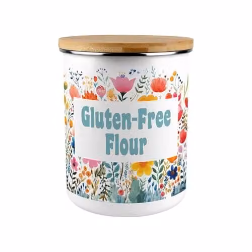 Purely Home Floral Enamel Gluten-Free Flour Storage Canister, 2.7 l, Multicolour and Pink
