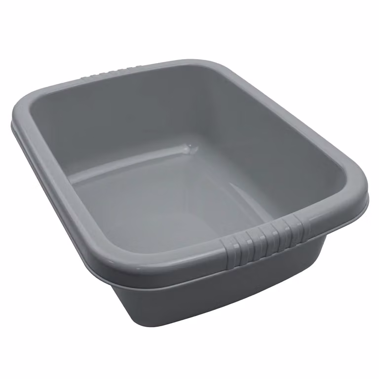 JVL Grey Plastic Dish Drainer and Rectangular Washing Up Bowl Kitchen Set with Cutlery Holder
