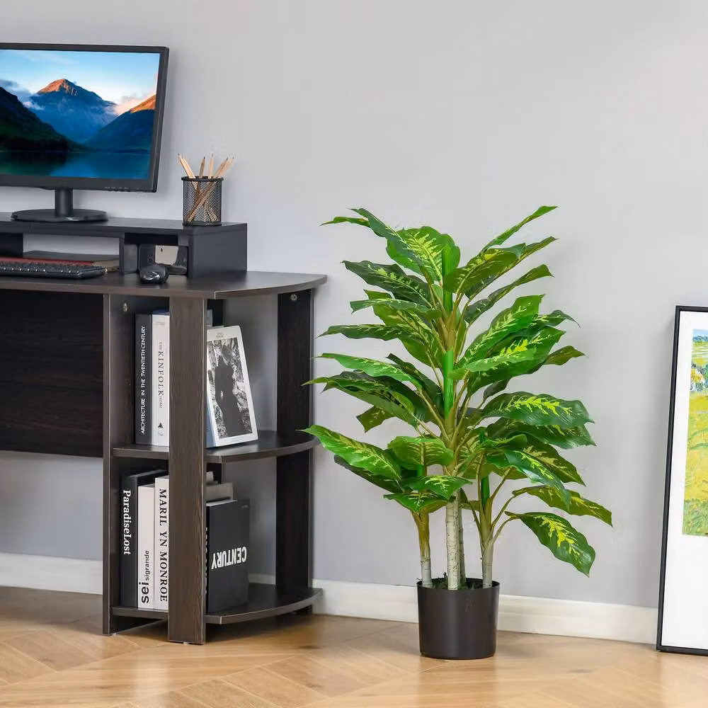 STILVORA Set of 2 Green Artificial Tropical Potted Plants in Black Concrete Pots – 3