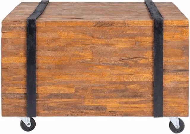 Berkfield Home Industrial Teak Side Table in Brown and Black, W/D/H: 60 x 60 x 38 cm
