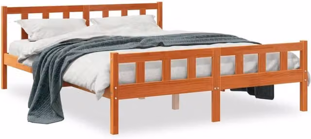Berkfield Home King Size Solid Wood Bed Frame with Headboard in Wax Brown, W/D/H: 150 x 200 cm – 1