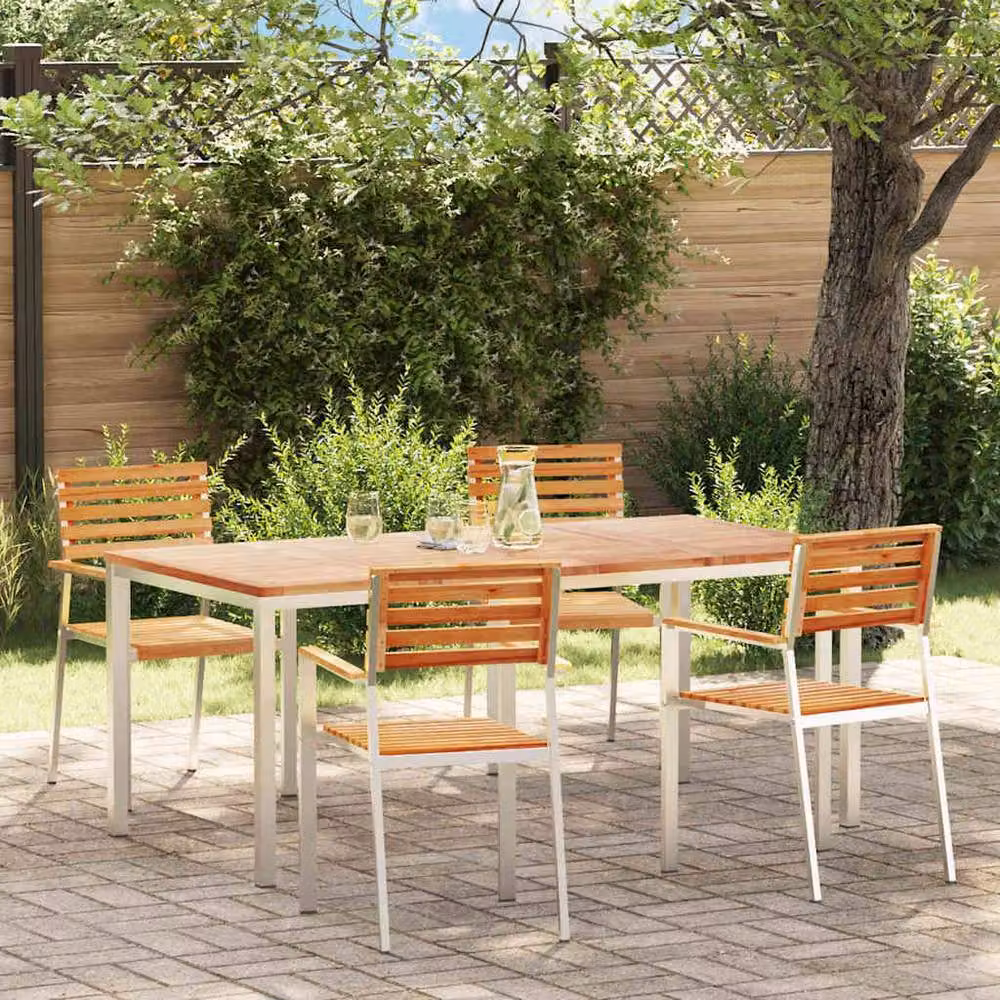 Berkfield Home 5 Piece Modern Garden Dining Set in Brown Solid Teak Wood – 2