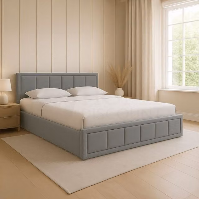 Vida Designs Vanita Upholstered Ottoman Storage Bed Frame in Light Grey Linen Fabric, W/D/H: 140 x 200 cm