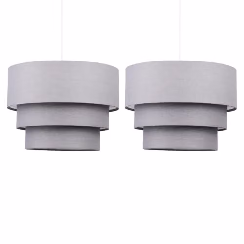 First Choice Lighting Modern Grey Fabric 3 Tier Cylinder Ceiling Light Shades, W/D/H: 24 x 24 x 30 cm – 1