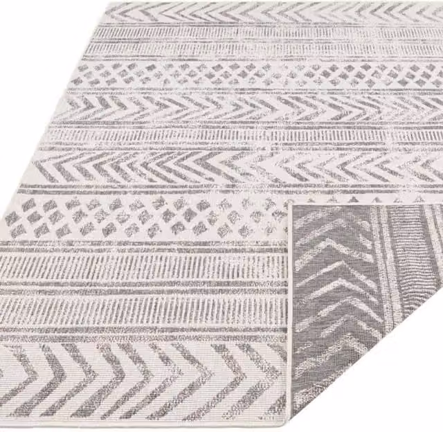 THE RUGS Reversible Geometric Flatweave Indoor Outdoor Polypropylene Rug in Grey, W: 160 cm, L: 230 cm