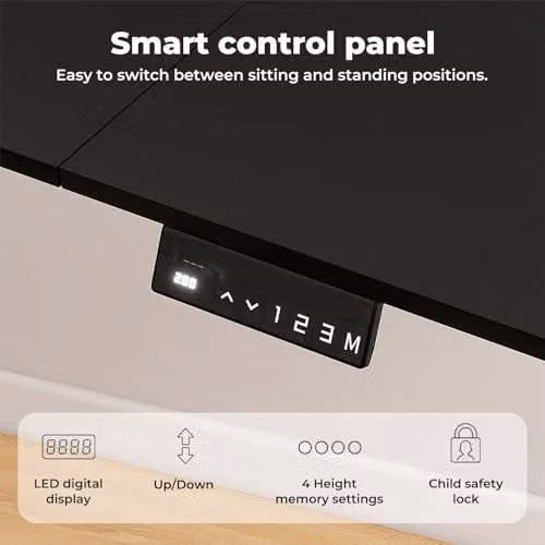 Levede Electric Height Adjustable Standing Desk with 4 Memory Smart Panel and Splice Board, Black, W: 160 cm, D: 80 cm – 5