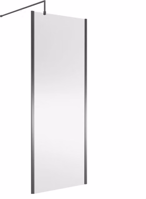 Balterley Frameless Single Panel Wetroom Screen with Support Bar, Clear Glass, Silver, W: 800 mm, H: 1850 mm, D: 8 mm