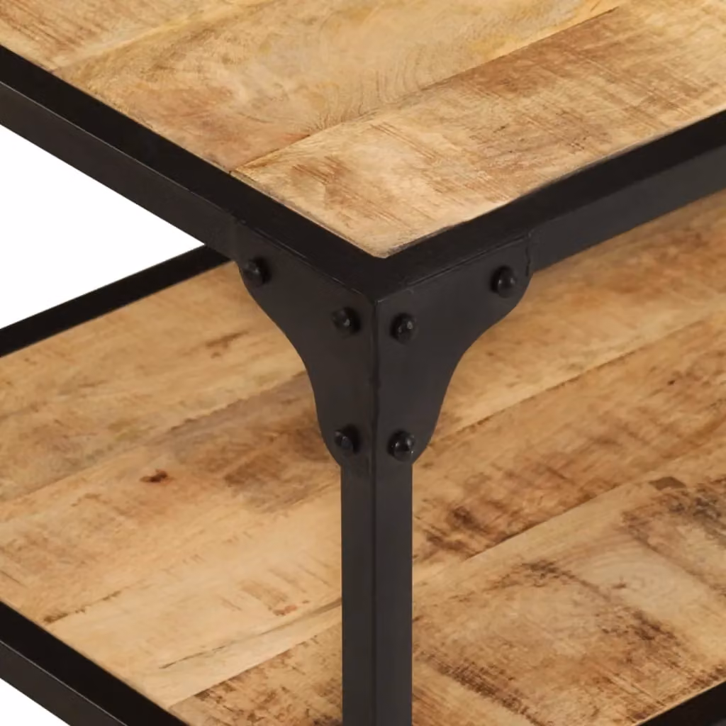 Berkfield Home Brown Solid Rough Mango Wood Coffee Table W: 90 cm, D: 45 cm, H: 35 cm – 5