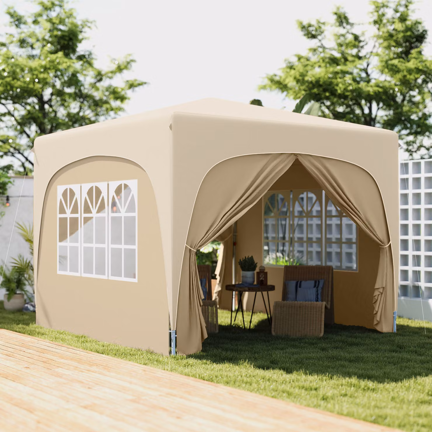 Outsunny Pop-Up Gazebo Shelter with Accessories, Sand, W/D/H: 300 x 300 x 273 cm – 2