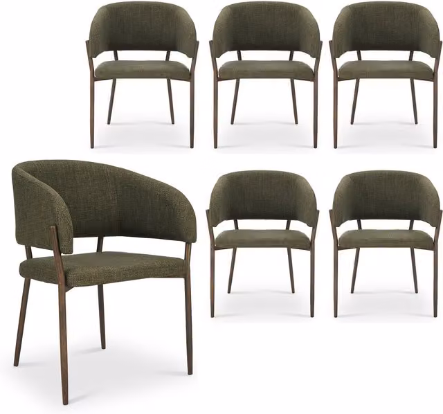 Vonhaus Set of 2 Mid-Century Green Fabric and Linen Upholstered Dining Chairs with Metal Legs