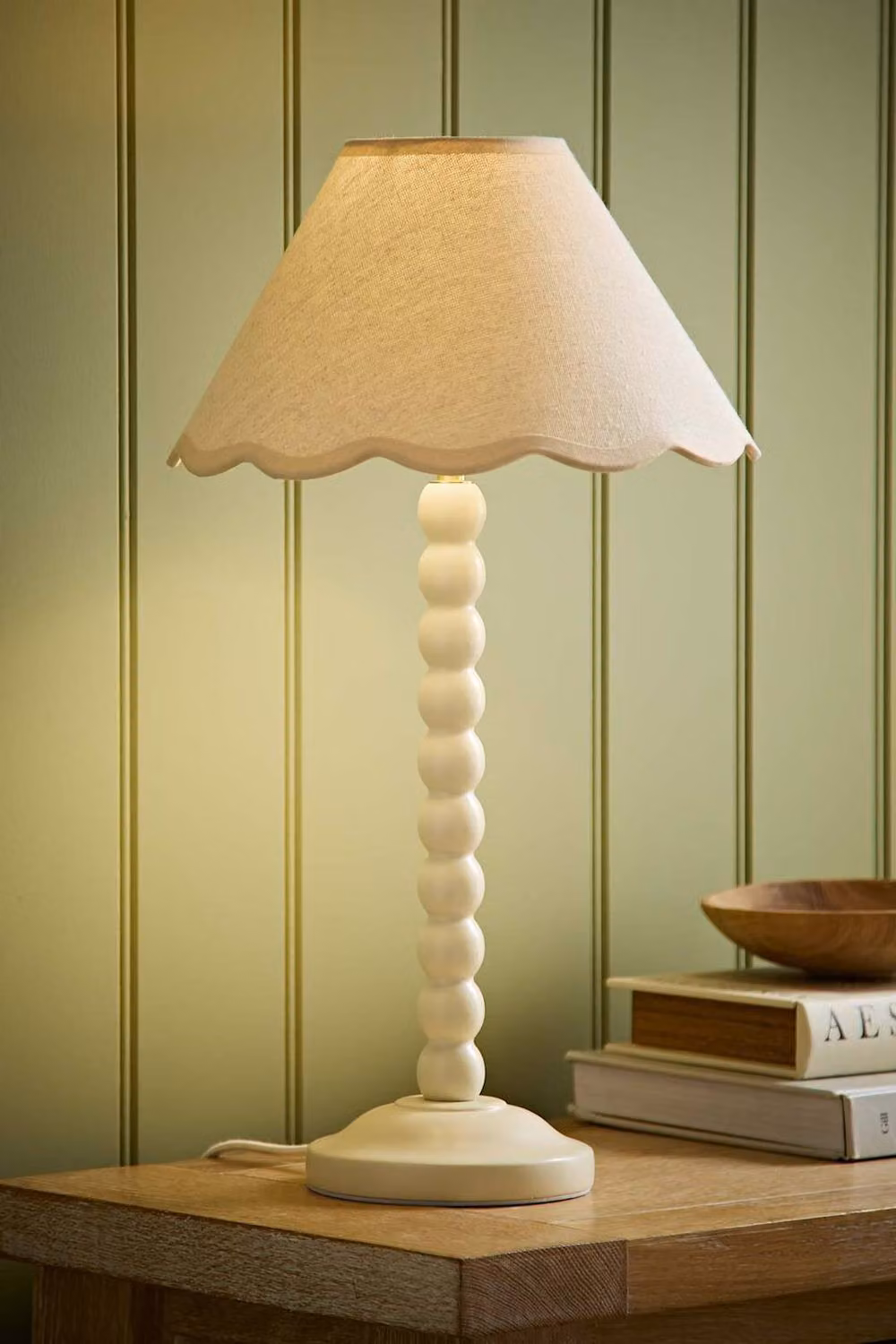 ValueLights Bobbin Cream Table Lamp with Beige Fabric Shade and Bulb – 2