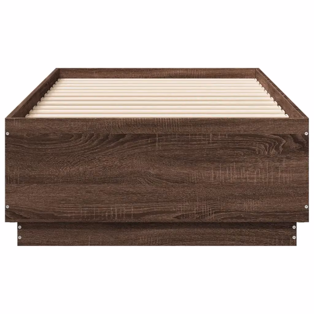 Berkfield Home Small Single Bed Frame in Brown Oak with LED Under-Bed Lighting and USB Charging Port – 4