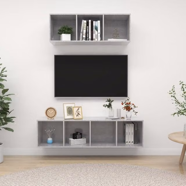 Berkfield Home Modern Wall Mounted 2 Piece TV Cabinet Set in Concrete Grey MDF – 1