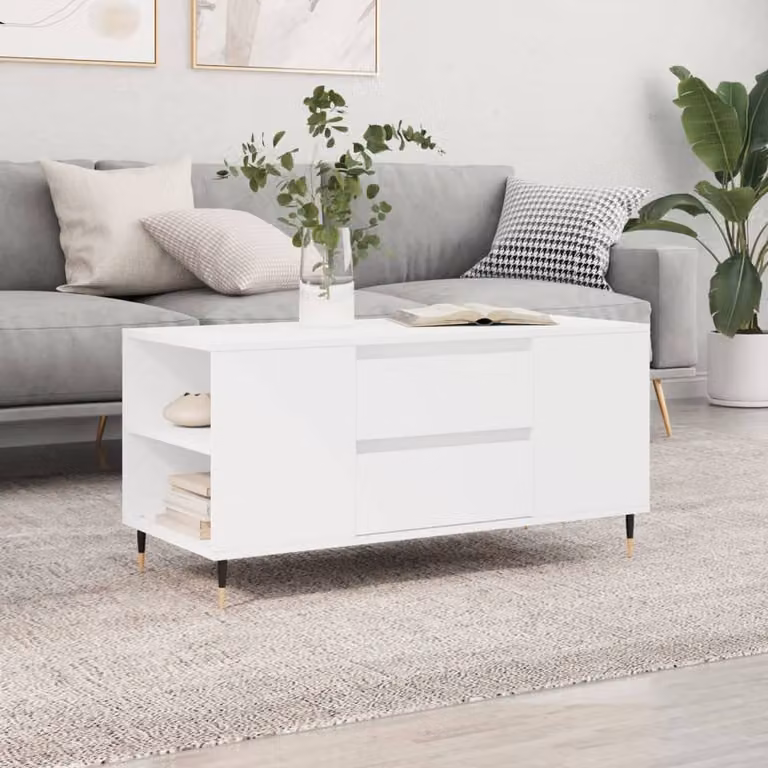 Berkfield Home Modern White Coffee Table, W: 102 cm, D: 44.5 cm, H: 50 cm