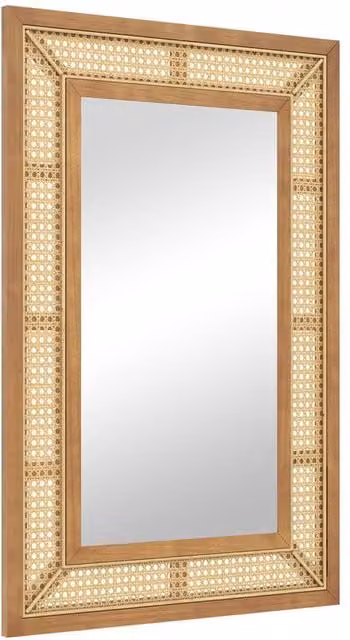 Gymax Bohemian Rectangular Rattan Wall Mirror in Brown, W: 90 cm, H: 60 cm – 1