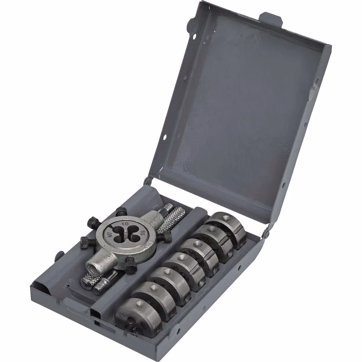 Loops 9pc Metric Split Die and Holder Set, M3 to M12, Silver Steel – 2