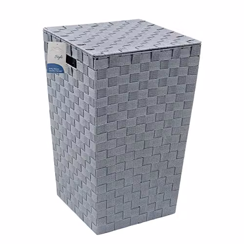 JVL Vichy Square Nylon Laundry Hamper with Handles - Grey, W/D/H: 33 x 34 x 53 cm – 1