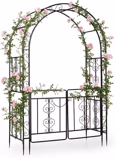 COSTWAY Black Metal Garden Arch Climbing Frame for Weddings and Ornamental Gardens