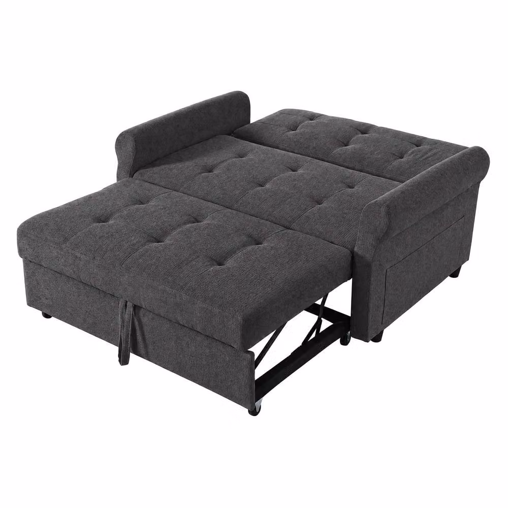 Merax 2-Seater Grey Chenille Convertible Sofa Bed with USB Charging Ports and Pull-Out Drawer, W/D/H: 135 x 173 cm – 4