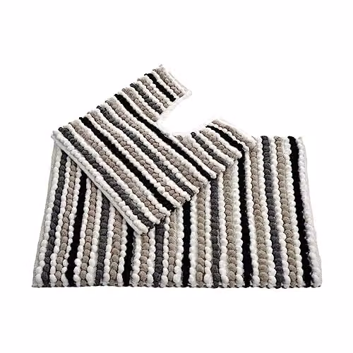 Allure Bath Fashions Striped Chunky Bobble Two Piece Bath Mat and Toilet Mat Set in Grey, Black and White – 4