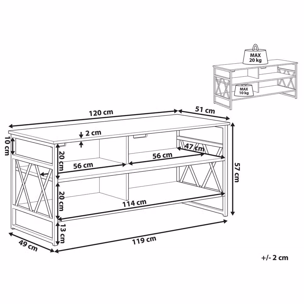 Wyld and Coco Industrial TV Stand Cabinet with 4 Open Shelves in Black and Dark Brown – 3