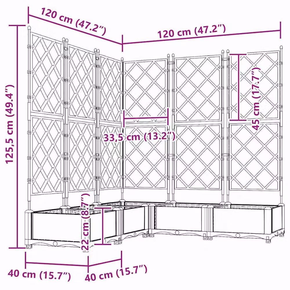 Berkfield Home Garden Planter with Trellis, 5 Piece Set, Black, W/D/H: 120 x 120 x 125.5 cm – 8