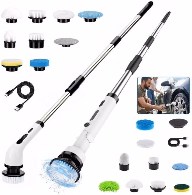 EONLION 9 Head Pro Spin Scrubber Cordless Rechargeable, White, Length: 100 cm
