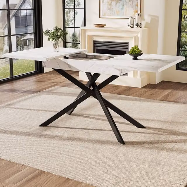 ModernLuxe Extendable Rectangular Dining Table in White and Black with X-Frame Design