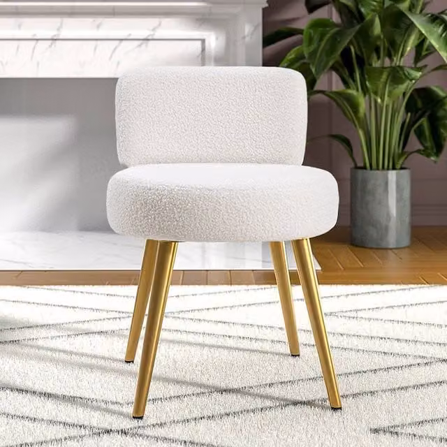 FORGEVIO Teddy Bouclé Upholstered Dressing Table Stool in Cream/Beige