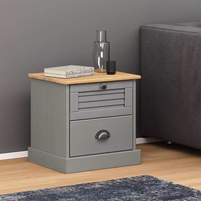 Berkfield Home VIGO Bedside Cabinet in Grey Solid Pine Wood, W: 42 cm, D: 35 cm, H: 40 cm