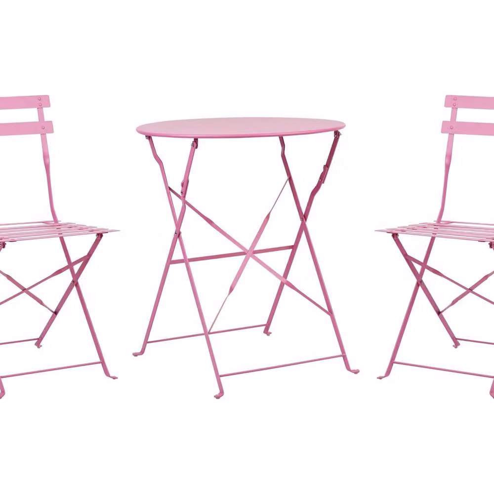 Wyld and Coco 3-Piece Pink Matt Metal Folding Bistro Set – 2